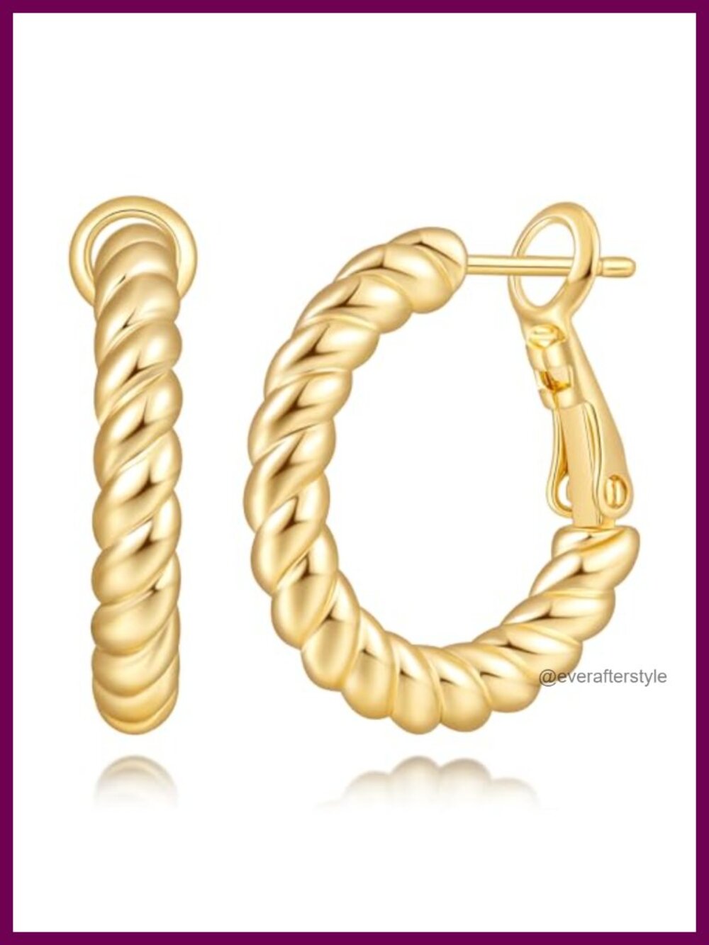 Gold Hoop Earrings Twisted Wreath Texture 14k Gold Plated Women's Jewelry